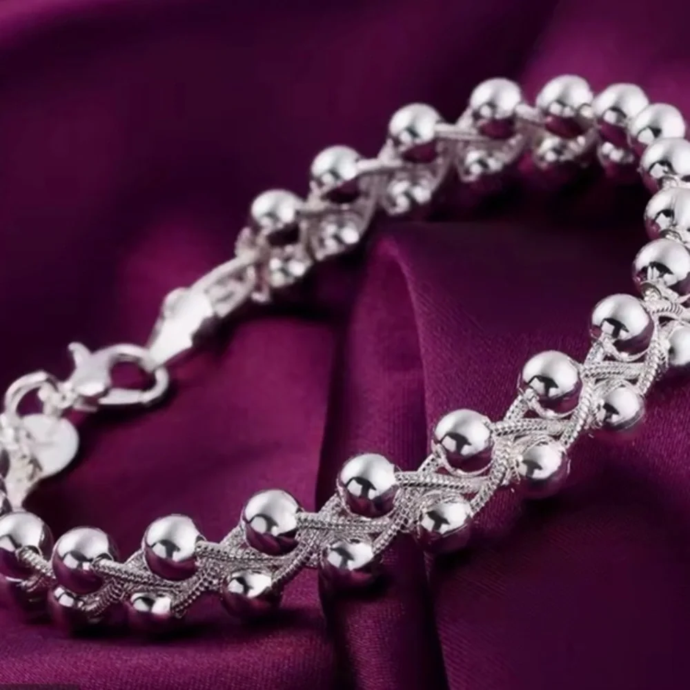 New Sterling Beaded Bracelet, Stamped
